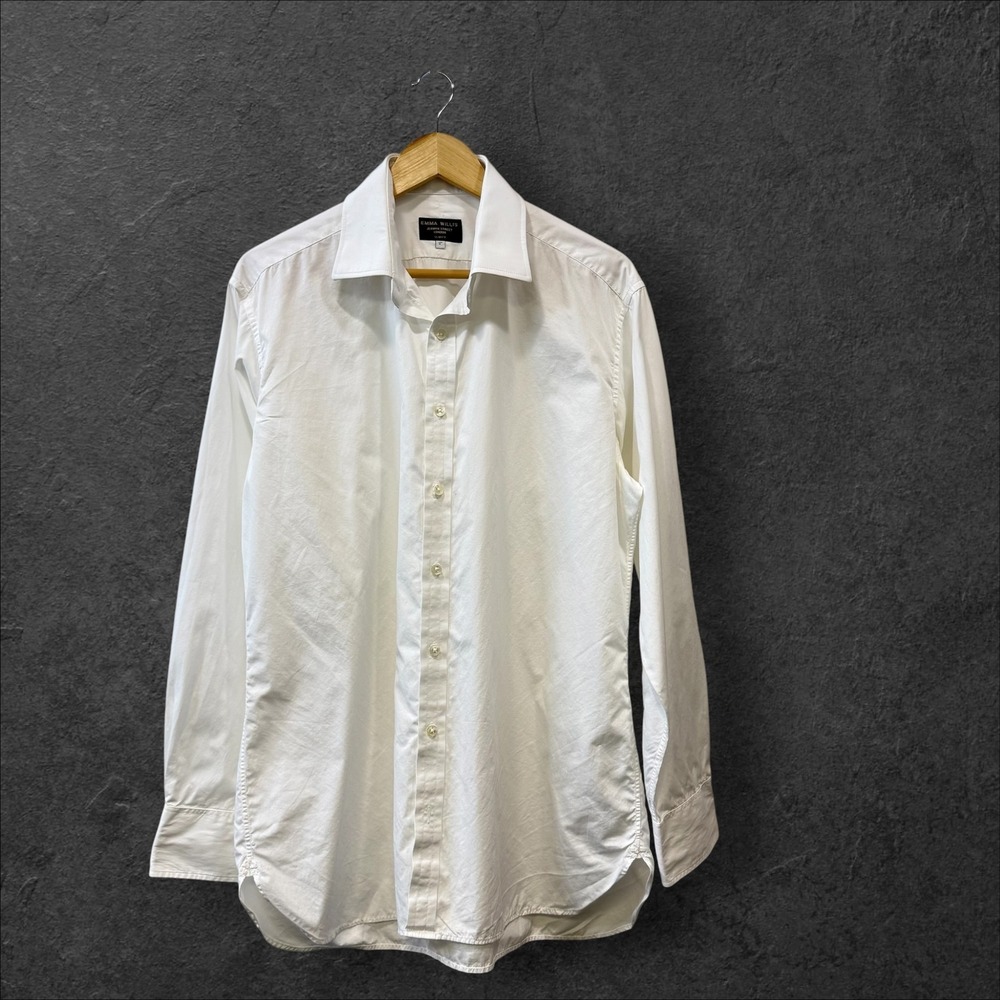 Emma Willis Jermyn Street London White Cotton Slim Fit Dress Shirt 17 Neck UK